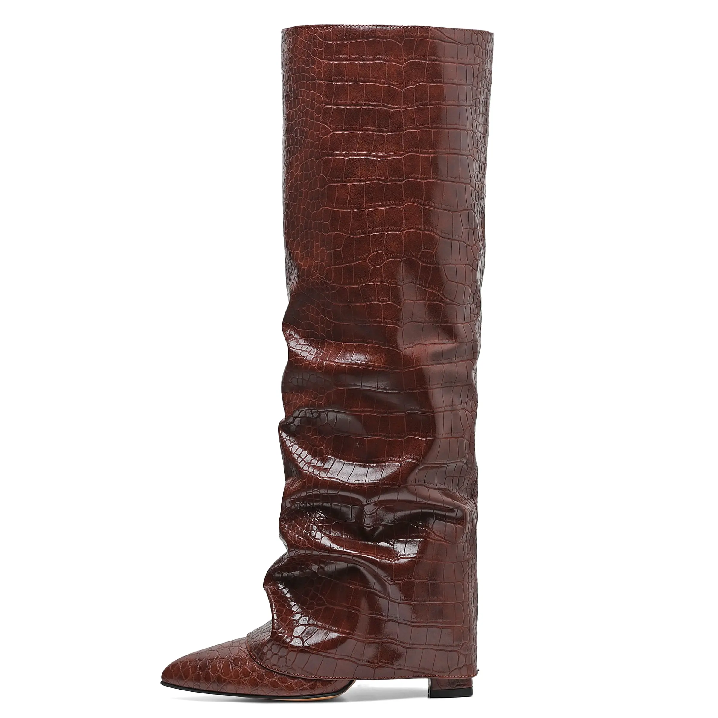 Knee High Boots Women Fold Over Boots Chunky Heel Pointed Toe Tall Boots | Fashion Slouchy Boots,Side Zipper Shark Boots,Fall Spring Winter Fashion Dress Tall Boots,Evening Bridal office Long Boots