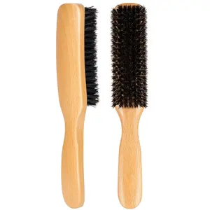 Boar Bristle Slick Back Hair Brush for Women Men, Natural Soft Bristle Hair Brush for Thin & Fine Hair, Medium Hardness Smoothing Hairbrush for Polishing, Deepening & Styling