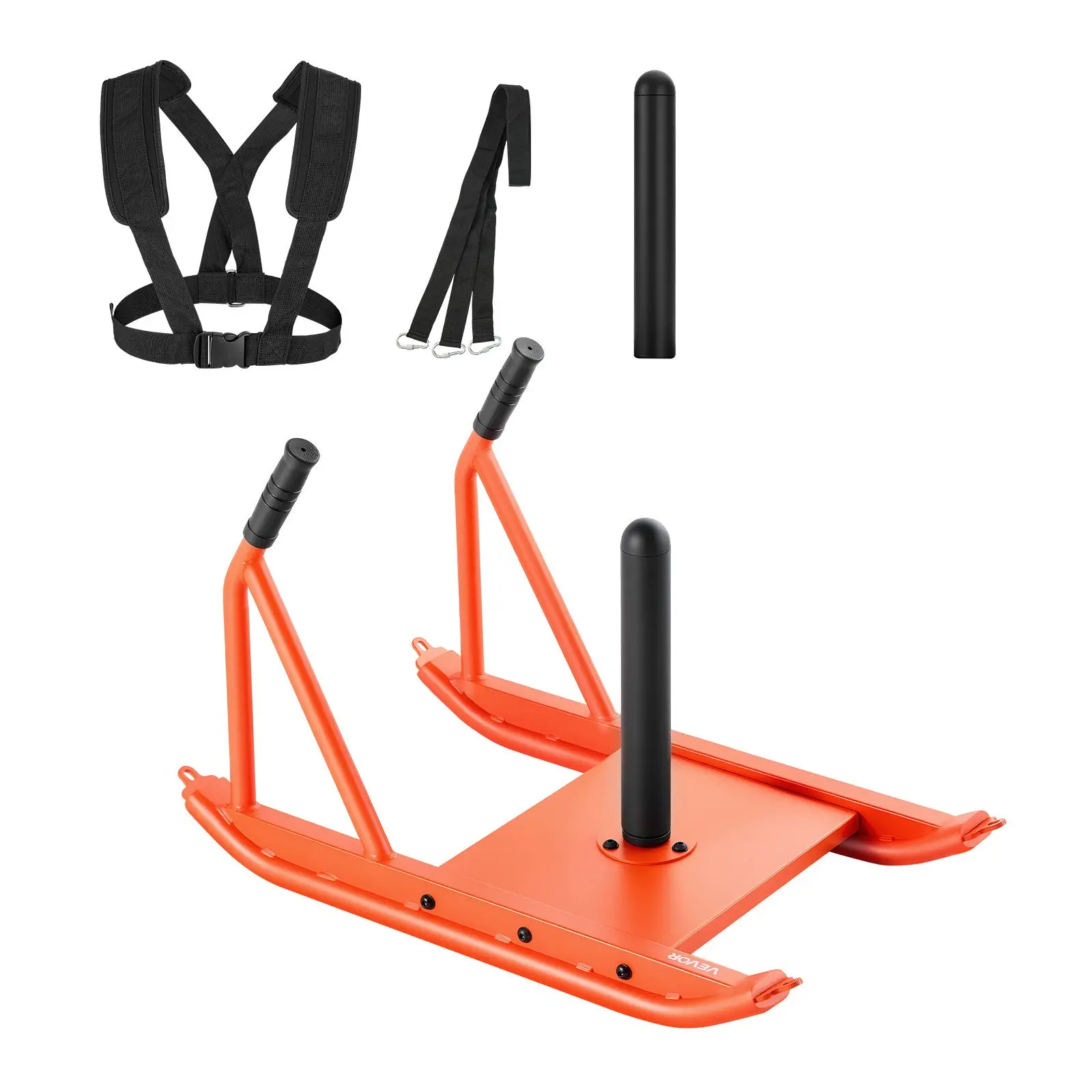 VEVOR Steel Frame Weight Sled, Speed Training Fitness Equipment with Handle, Compatible with 1/2 in Weight Plates, for Athletic Strength Training, Orange, Compatible Plates, Workout Fitness