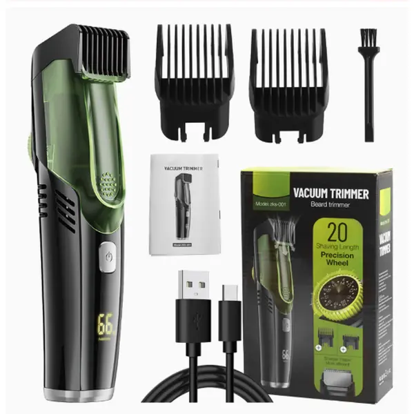 Vacuum Beard Trimmer, Electric Hair Clipper with Automatic Hair Suction, Vacuum Trimmer for Beard, Mustache, and Stubble, Washable, Removable Blades, IPX6 Waterproof, USB Charge, Travel Case