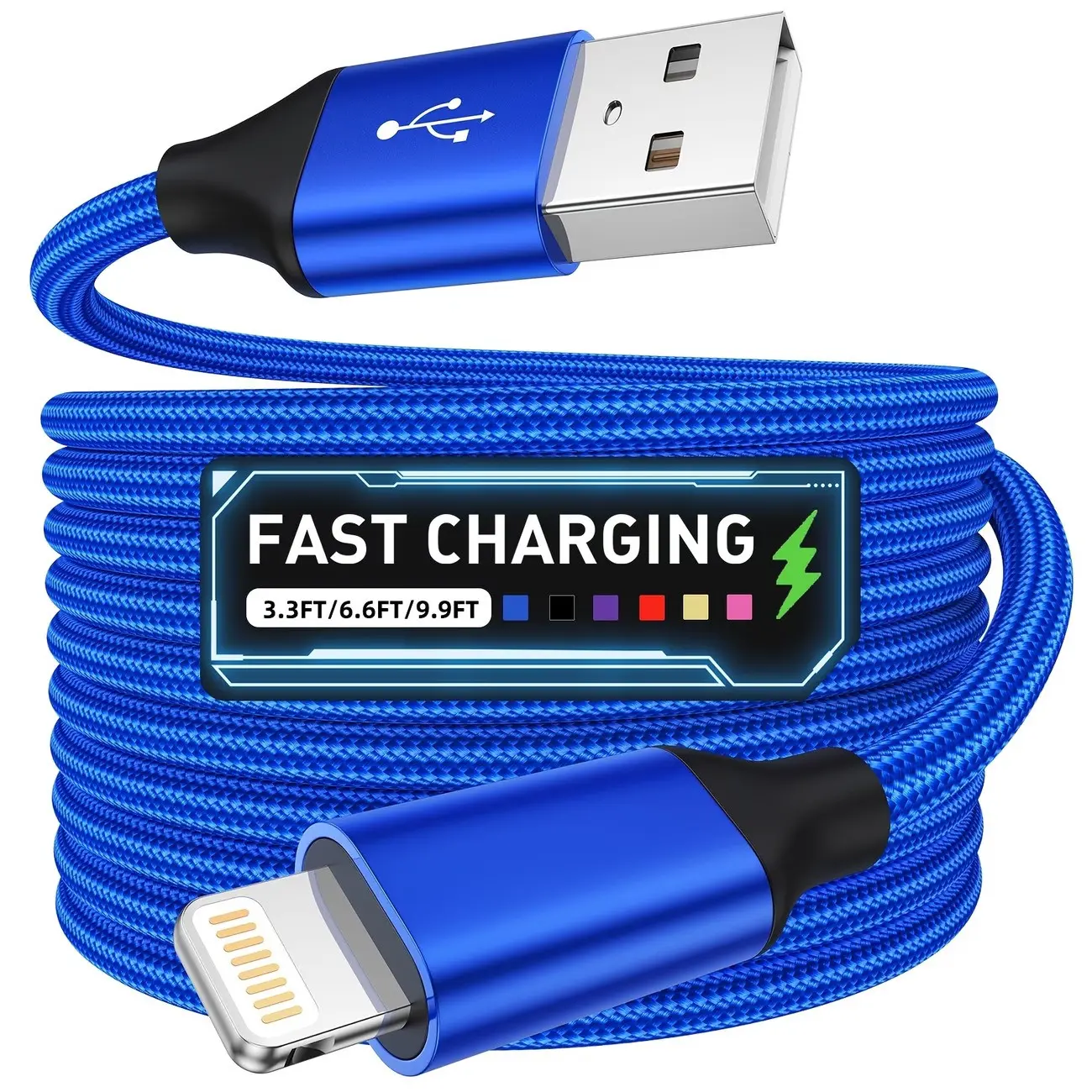 USB-Lightning Charging Cable, 1m/2m/3m Length, Mfi Certified, Compatible with iPhone 6/8/13-14, Cellphone, Durable and Portable Design
