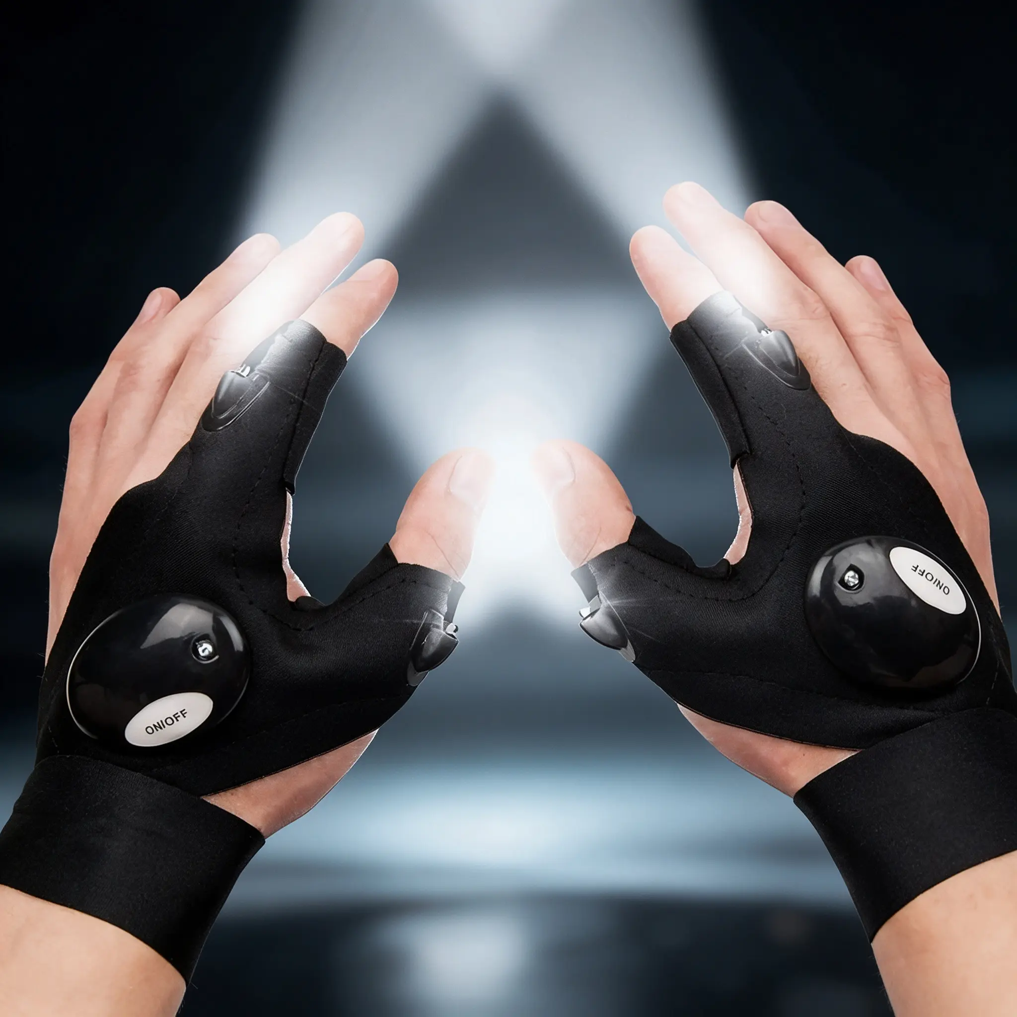 LED Finger Flashlight Gloves,1 Pair Hands Free Flashlight Gloves with Adjustable Strap, Lightweight Flexible LED Gloves for Fishing, Hiking, Camping, Auto Repair, Outdoor Emergency
