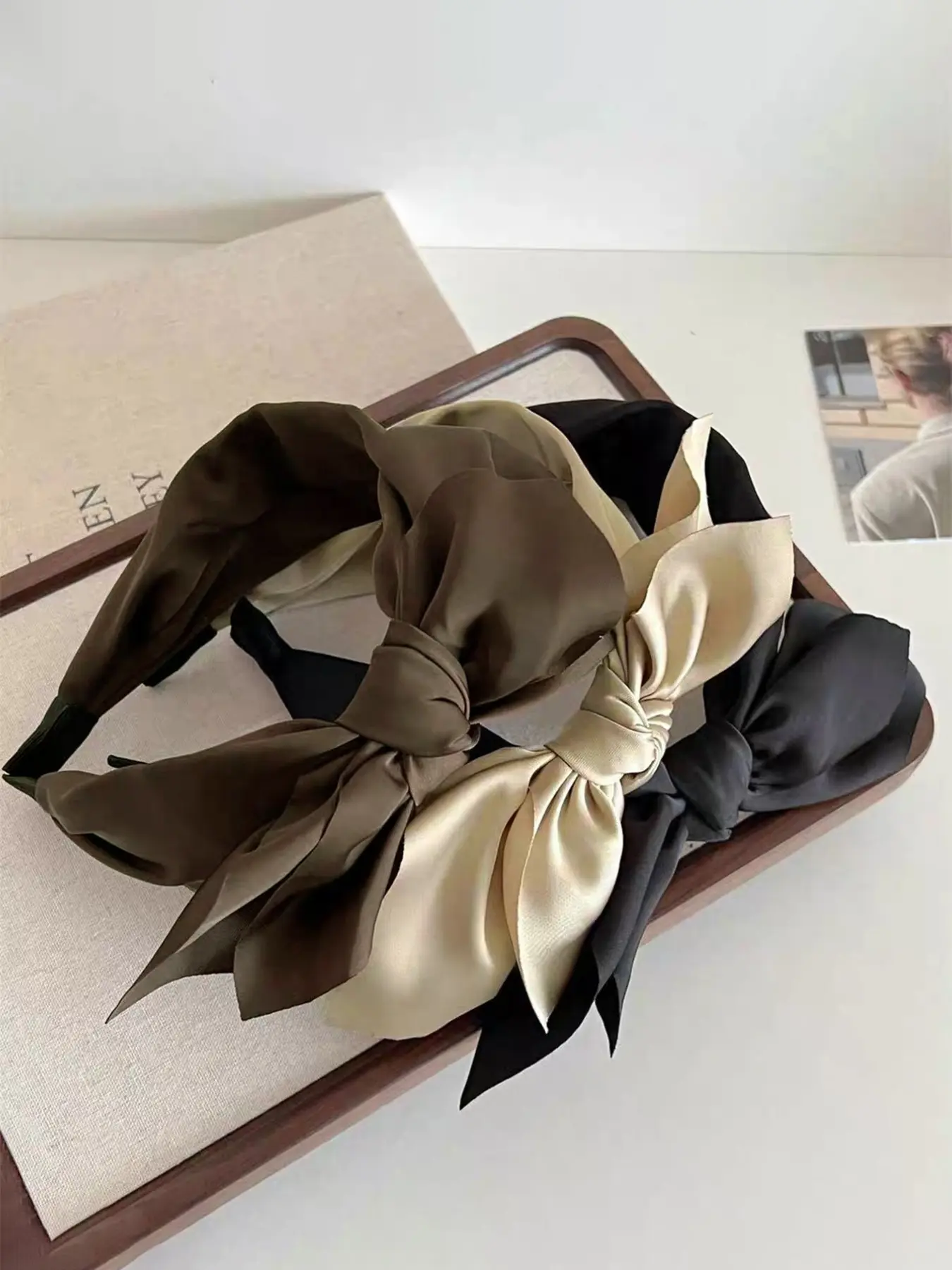 3pcs Women's Elegant Maroon Fabric Wide Band Butterfly Knot Hairbands, Sweet Style Headbands for Daily Use and Parties