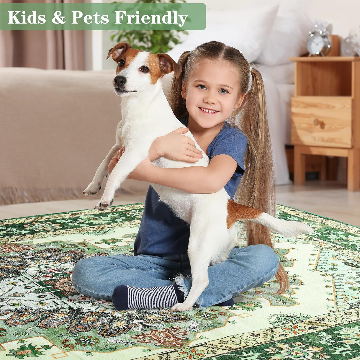 8x10 Area Rugs for Living Room, Vintage Machine Washable Rug,Low Pile Print Large Rug with Rubber Backing Non-Slip Carpet for Bedroom,Kitchen,Dining Room,Home Office,Home Decor,Black,Green, Grey,4x6,5x7,6x9,8x10 Feet