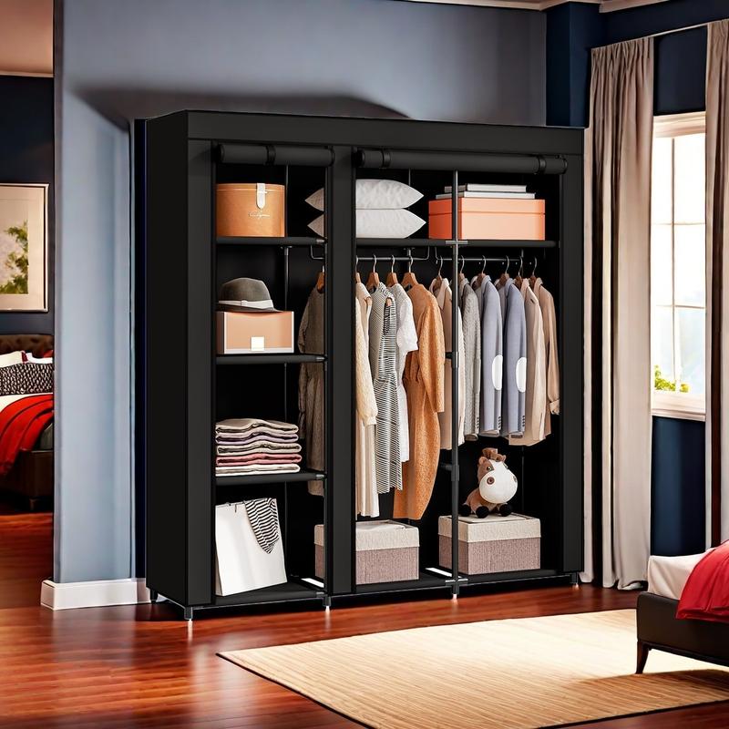 LINZINAR Portable Closet Large Wardrobe 51in Clothes Organizer with 2 Shelves 4 Hanging Sections Metal Frame Dustproof Home Bedroom Storage LINZINAR Portable Closet Large Wardrobe 51in Clothes Organizer with 2 Shelves 4 Hanging Sections Metal Frame Dustproof Home Bedroom Storage