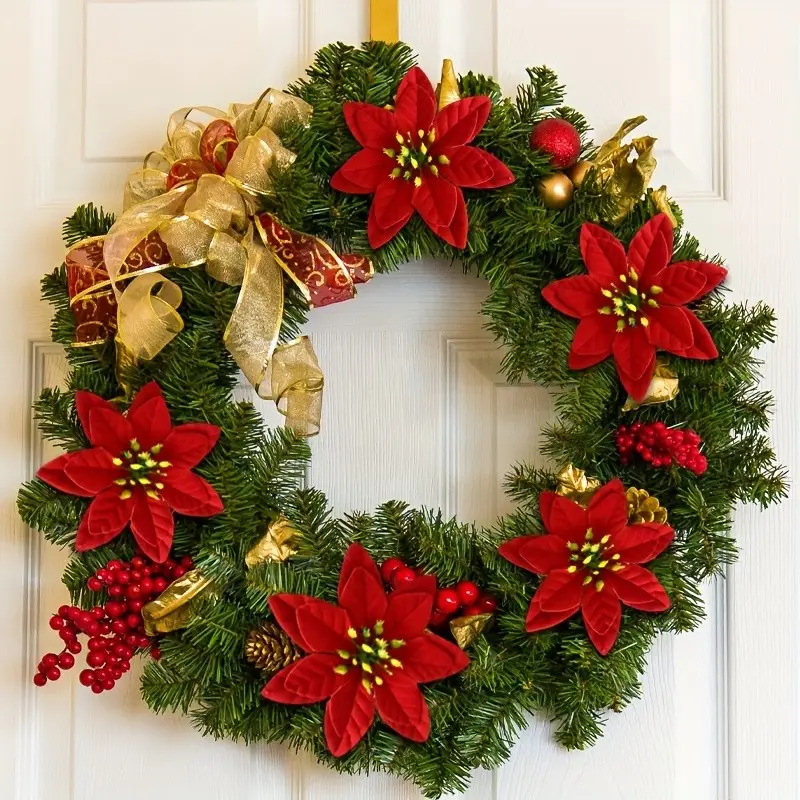 12 red Christmas flowers - Fuchsia flowers, require no maintenance, suitable for Christmas trees, Christmas wreaths decoration, realistic and beautiful silk fabric flowers! Very nice! Very realistic texture!
