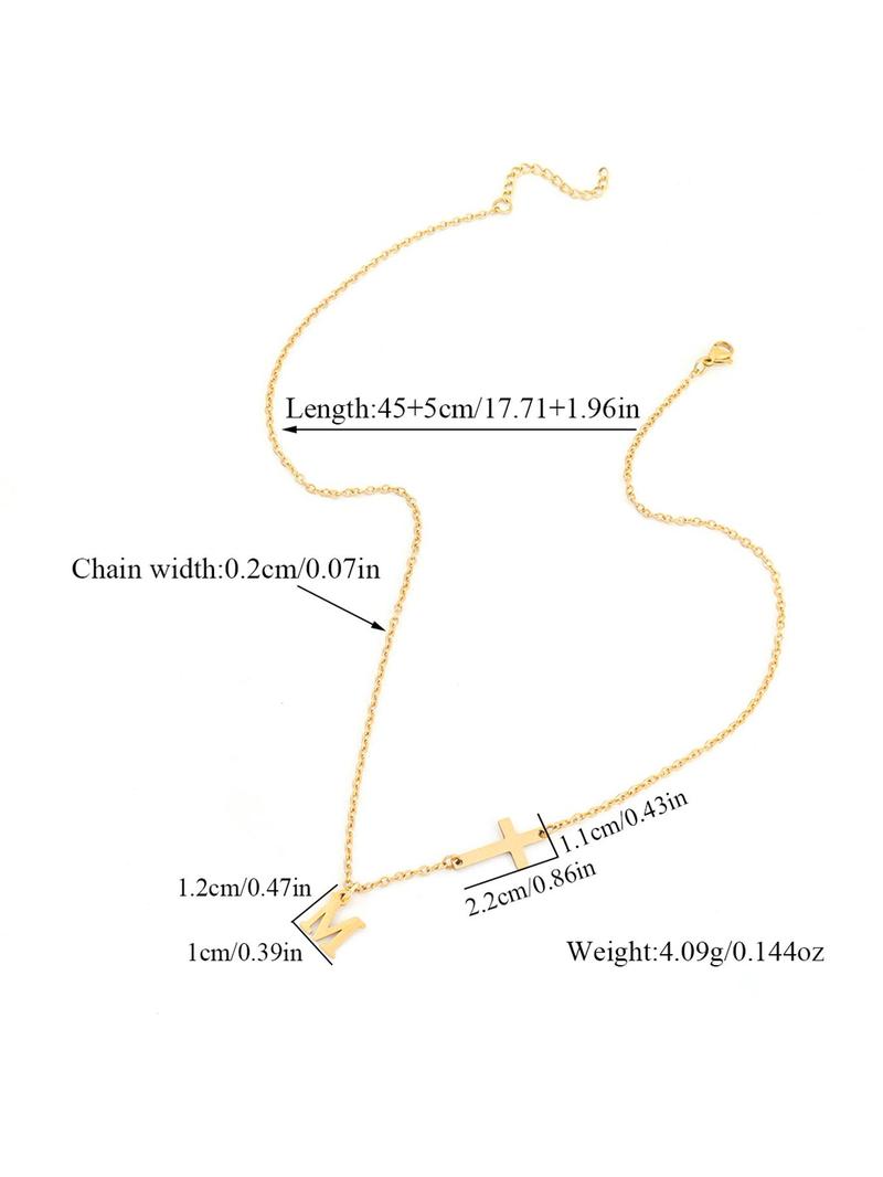 Fashion Initial Necklace for Women, Cross & Letter Pendant Necklace, Stainless Steel Jewelry for Party, Daily Decor, Trendy All-match & Exquisite Jewelry for Birthday Gift, Statement Necklace, Non Tarnish Jewelry