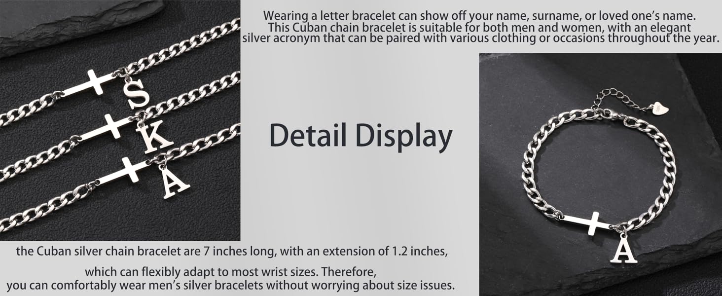 Cross Beaded Bracelets for Men Initial A - Z Faith Cross Bracelets, Fashion Initial Charm Bracelet Religious Baptism Communion Confirmation Christmas Valentines Jewelry Gift for Men