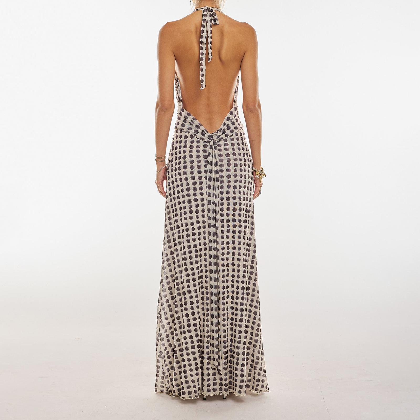 Women Long Dress, Sleeveless Halter Dress Backless Flower/Dots Print Summer Cocktail Dress Casual Light sundress Cotton Candy Outfit Beach Outfits #TiktokShopBacktoSchool