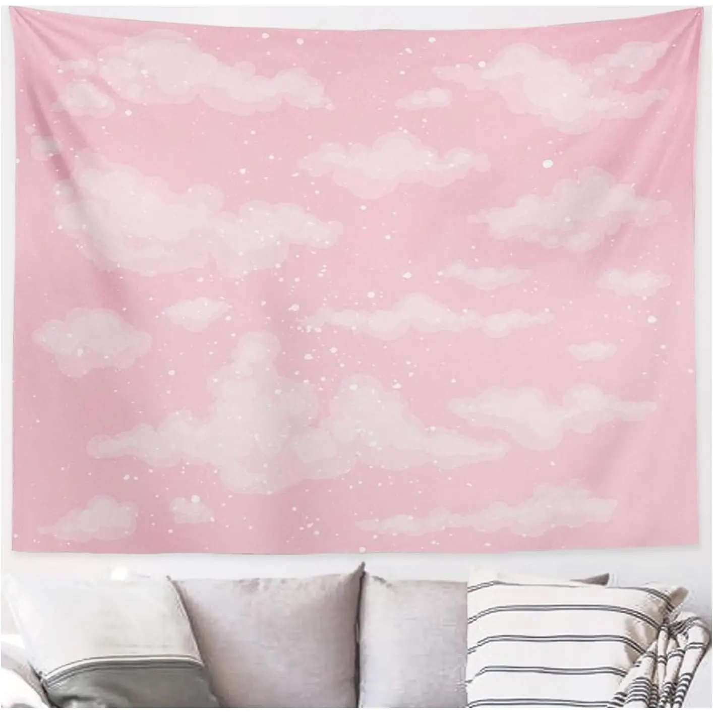 Pink Cloud Tapestry, Pink, 60x40 Inch Tapestry, Aesthetic Home Decorations, Cute White Heaven Sky Wall Hanging, For Bedroom Decor, For Teen Girls College Dorm