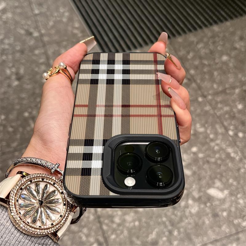 Creative Simple Plaid Frosted Shockproof Durable Smartphone Cover, Drop-Resistant Protection for iPhone 15/14 Pro Max/13 Pro/12/11, Handheld Device Accessories
