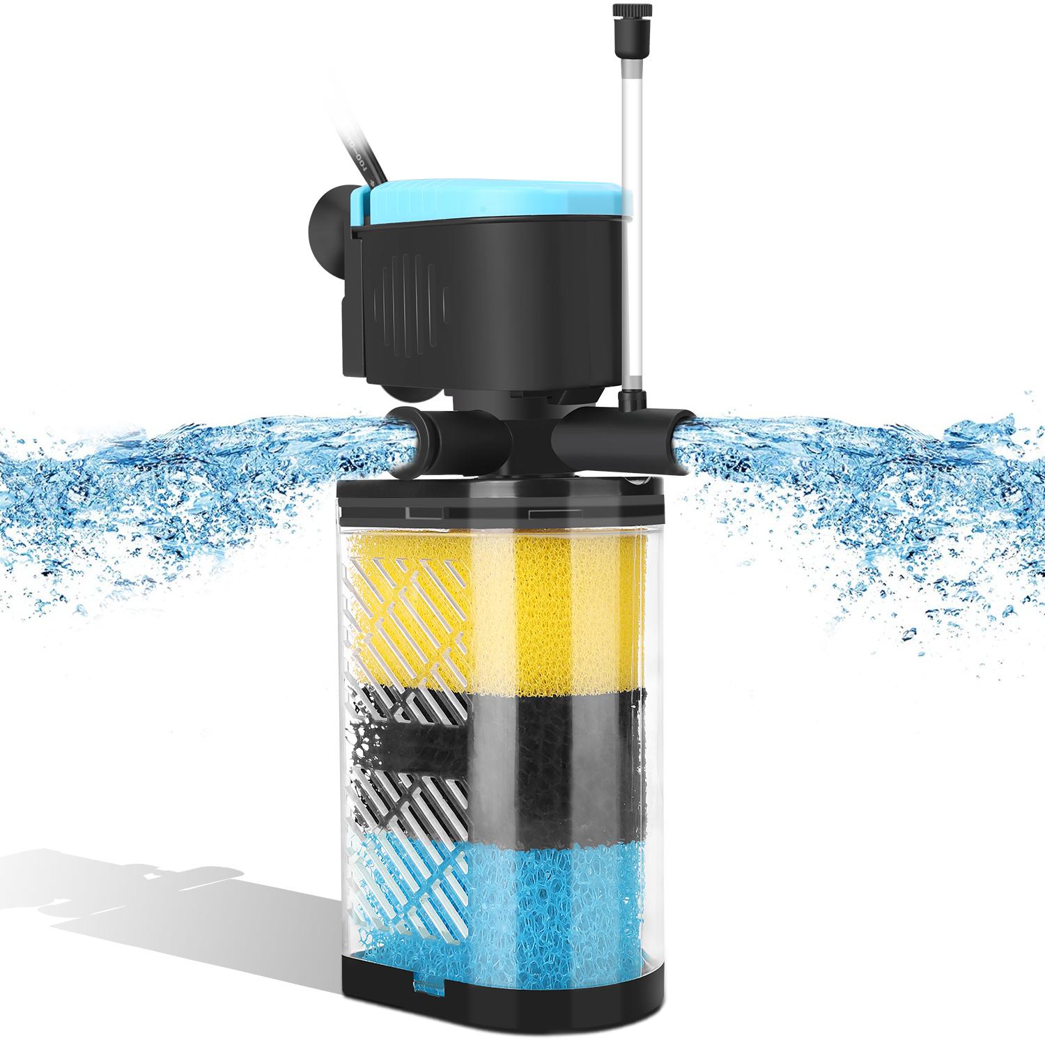 Filter 3-Stage in-Tank Filter Internal Fish Tank Filter Turtle Filter for 10-100 Gallon Fish Tanks with Dual Water Outlet & Aeration aquarium filter multiple function Aquarium Interna Turtle Tank Filters Submersible Internal