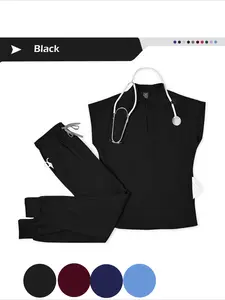 Men's Standing Collar Uniform Set Short Sleeved Top and Work Pants and Clothing for Beauty Salon and Clinic Staff