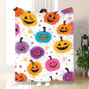 Halloween Pumpkin Blanket - Extra Large 60X80In |   Heavyweight 280GSM Flannel Throw - Soft Warm Bedspread For Couch, Camping, Travel - Fall Decor With Jack-O-Lanterns - Perfect Halloween Gift For Home, Parties, Or - Available In 3 Sizes (30X40In, 50