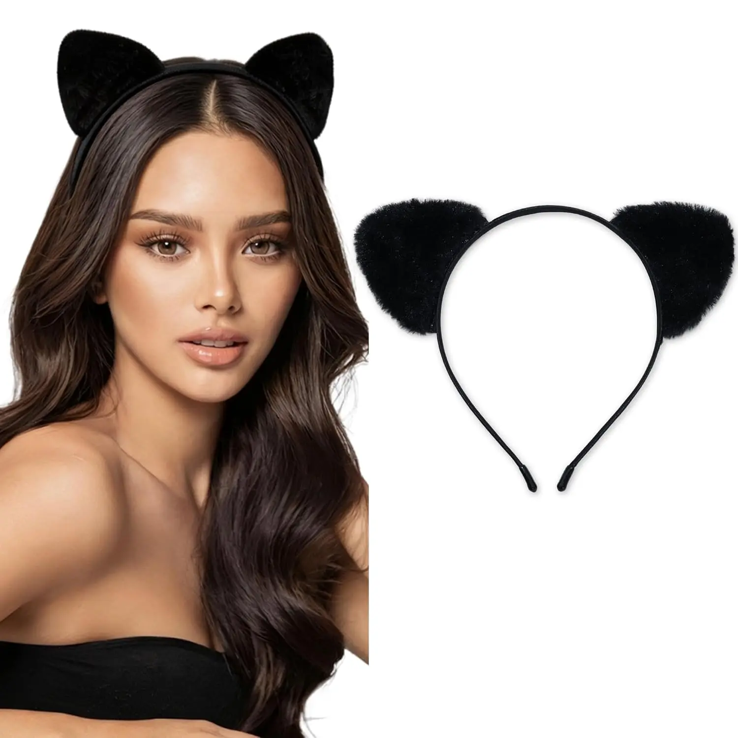 Black  Ears Headband for Women Furry Kitty Ear  Bands | Flexible Hair Band, Girls   Hoops, Birthday Party Halloween Costume Hair Accessories for Girls