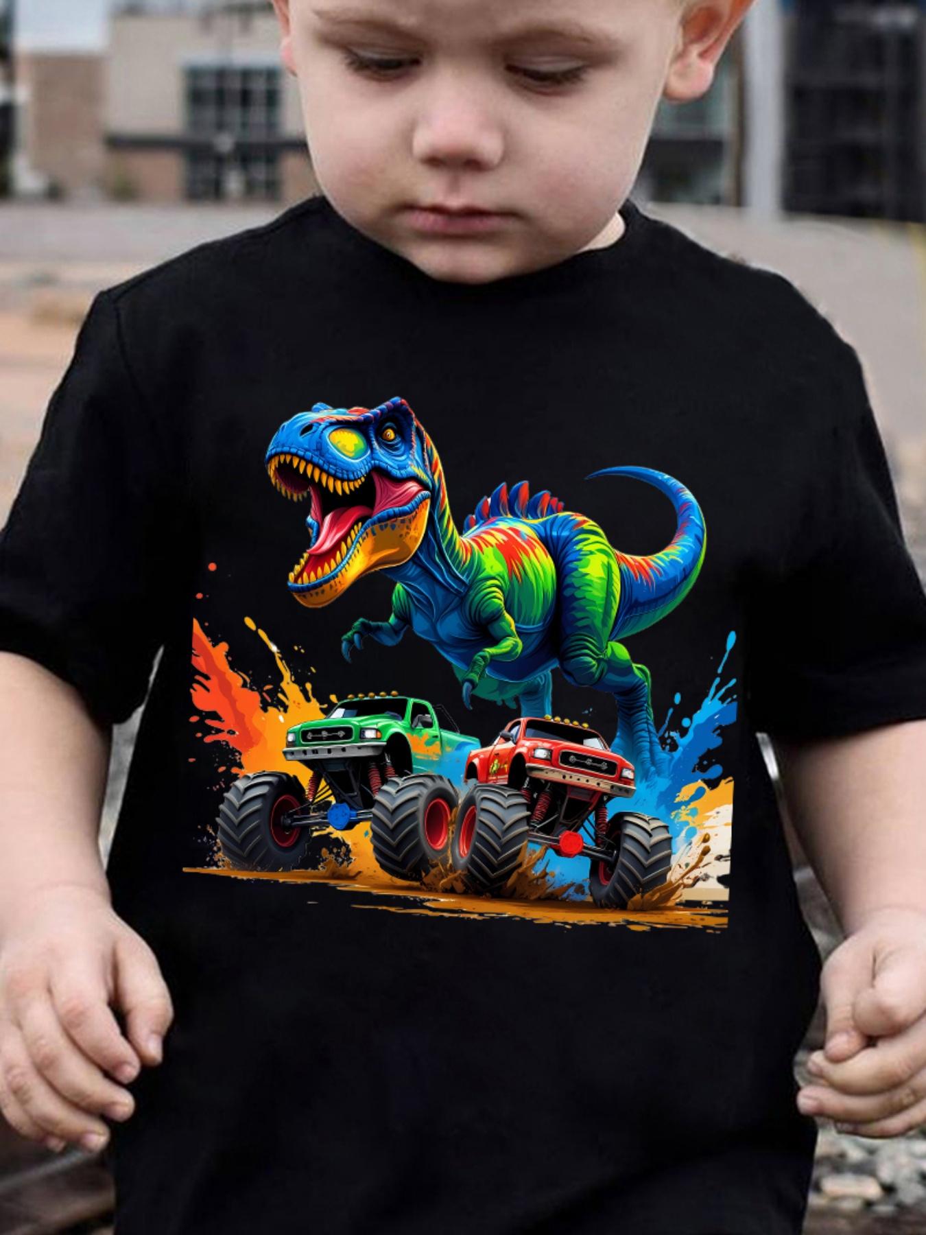 Summer Fashion Boys' Short Sleeve T-Shirt with "Dinosaur" Truck Print Casual Outdoor Top NY-DX6117
