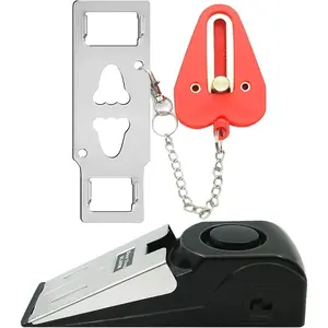 Portable Door Lock & Door Stop Alarm Set, Dual Protection Home Security Door Kit, Travel Hotel Lock Devices Pocket Self Defense Tools for Traveling Hotel Home Apartment,Red