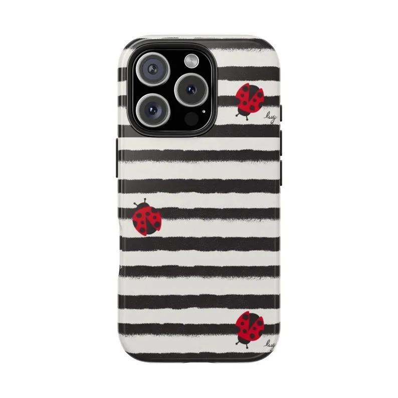 Chic Stripe Ladybug Phone Case, Gorgeous & Stylish Phone Case For Girl iphone 17 pro phone cases iphone 14 promax Personalized Mixcolor