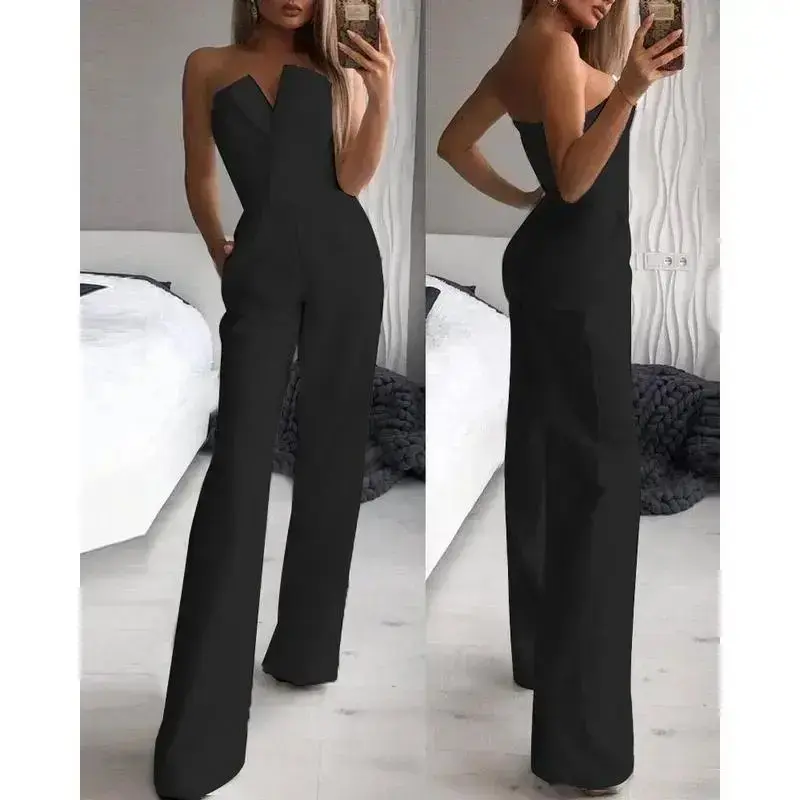 Women Elegant Solid Color Sleeveless Party Jumpsuit, Fashionable Adult Charm,For Graduation, Dinner Fit Birthday Minimalist Womenswear Anniversary Overalls