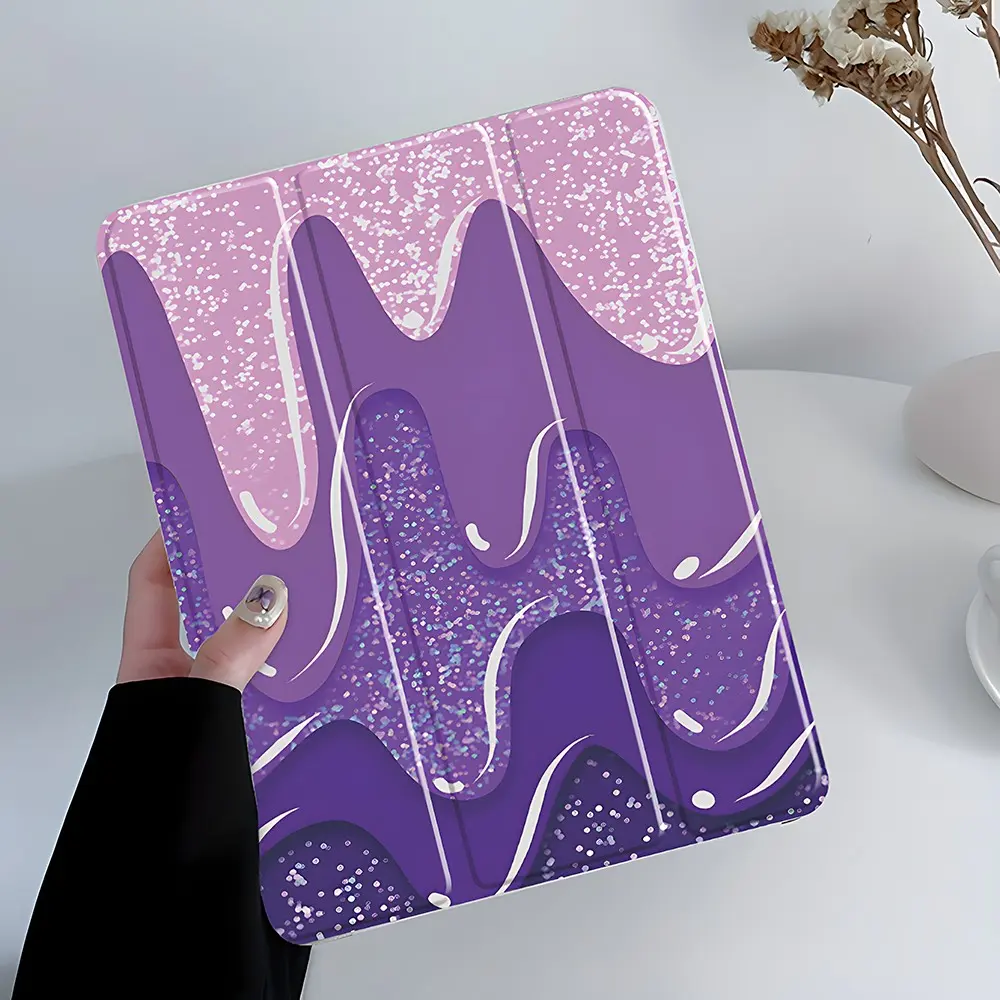Y2K Purple Glitter Drip Dlow Design Tablet, Tablet Cover, Transparent Acrylic Hard Back Panel With Pencil Slot, Suitable for Ipad mini pro air, Scratch-resistant Protective Case, Protective Casing, for Office Home, Accessories