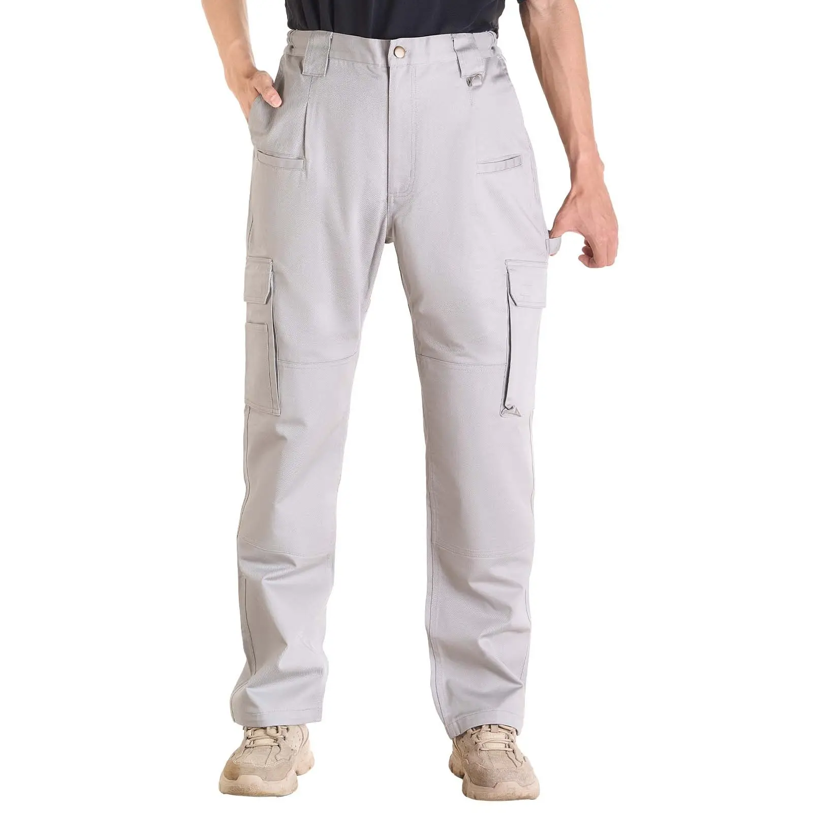 VEVOR Men's Flame-Resistant Cargo Pants, 9 oz 100% Cotton Menswear, Elastic Waist, Multi-Pockets, Reinforced Tear-Proof Stitching, Ideal for Welding Work, XL Size, Gray