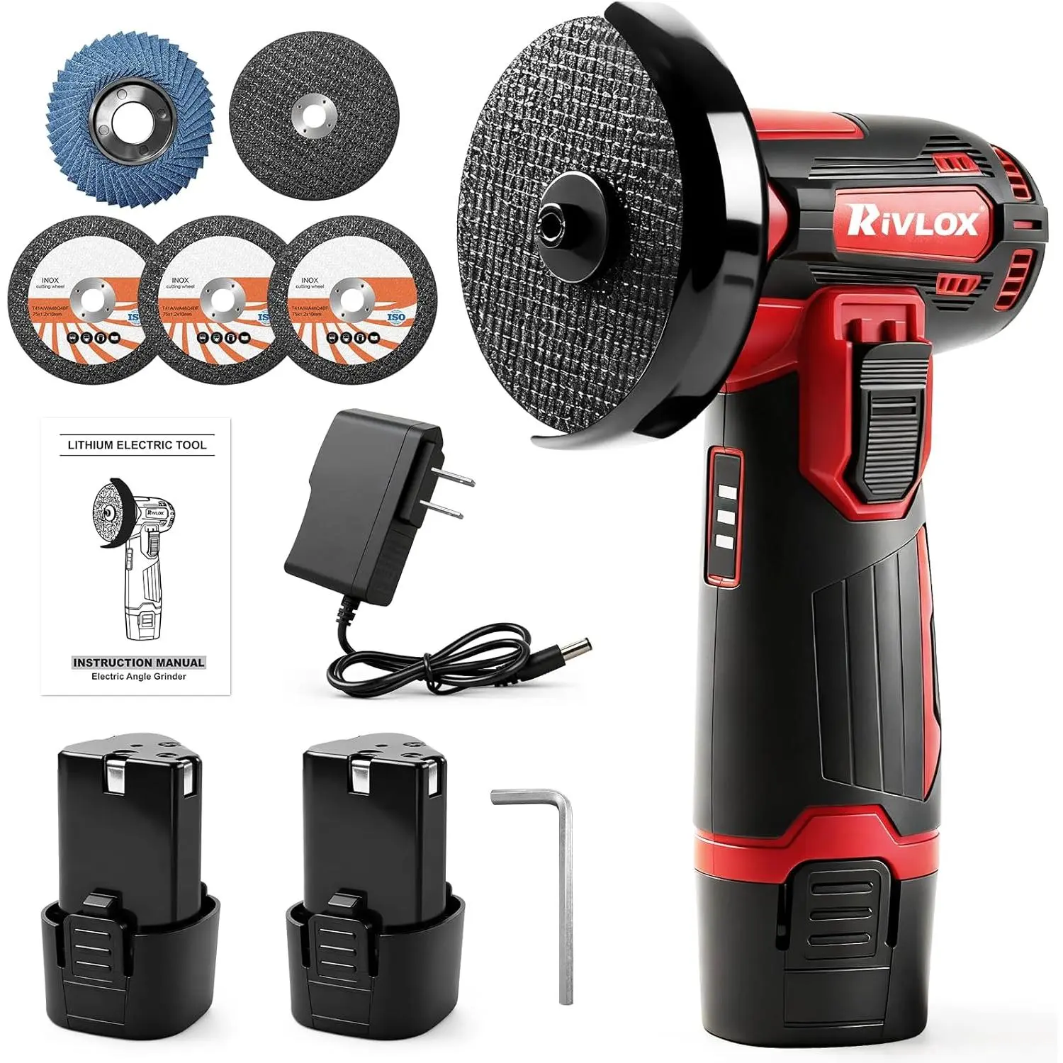 Angle Kit, 3-inch Mini Angle Tool with 2Pcs 12V 1500mAh Batteries & Charger and 5Pcs Cutting Discs, Grinders for Cutting Wood