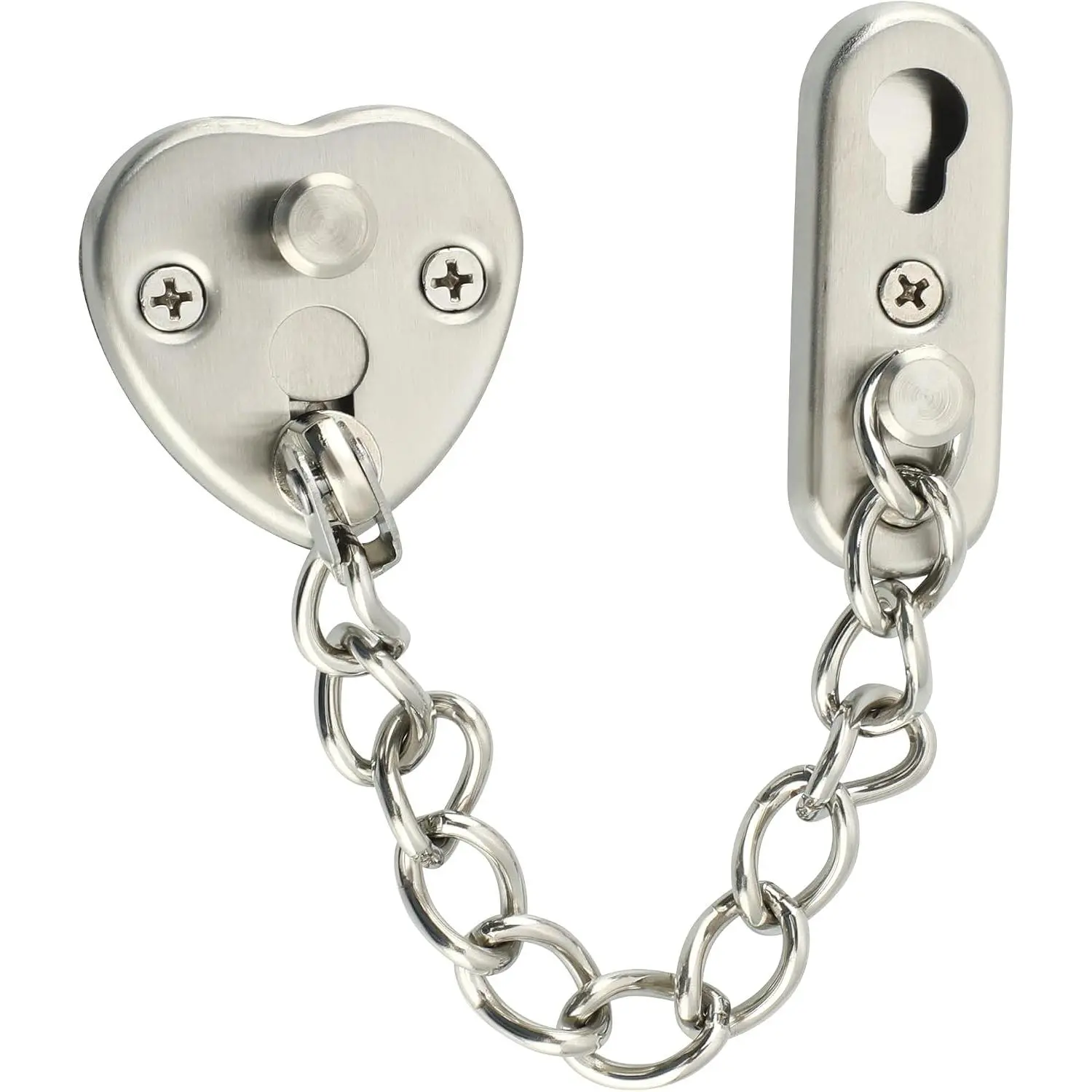 Door Chain Lock,Stainless Steel Chain Lock,Heart-Shaped Design Press-to-Unlock, Adjustable  Proof  Door Lock for ,Apartment, Bedroom & Travel Brushed Nickel FDL6000X-LS