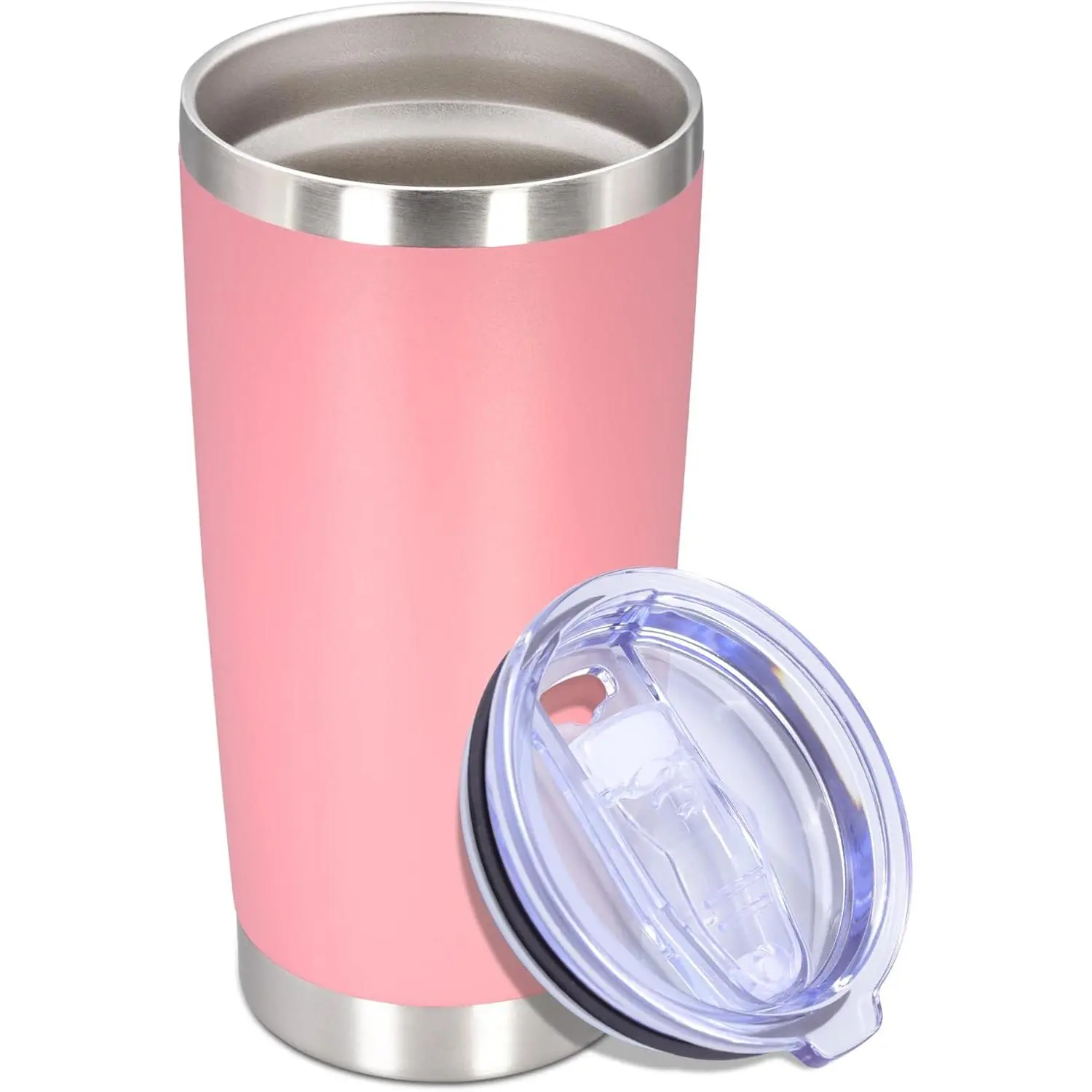 20 oz Tumbler with lid Double Wall Vacuum Insulated Tumblers Stainless Steel Coffee Mug Travel Coffee Tumbler Powder Coated Tumbler Cup Keep Hot&Cold - (Pink 1 Pack)