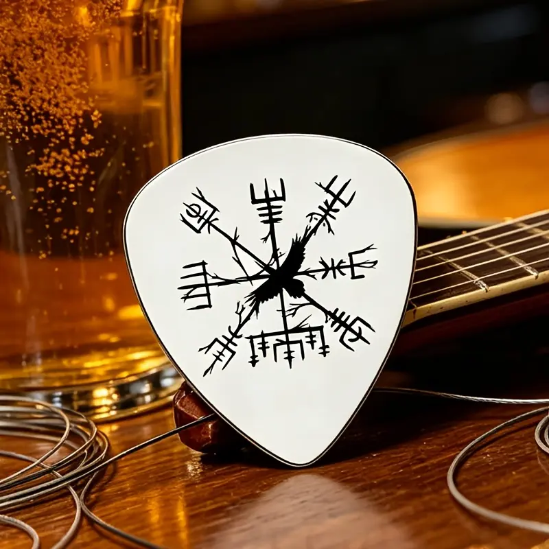 "Never lose your way in the wind and fog, return safely" A Nordic stainless steel guitar pick, perfect for all kinds of music, dark rock, Viking folk, niche does not collide, collection commemorative gifts.