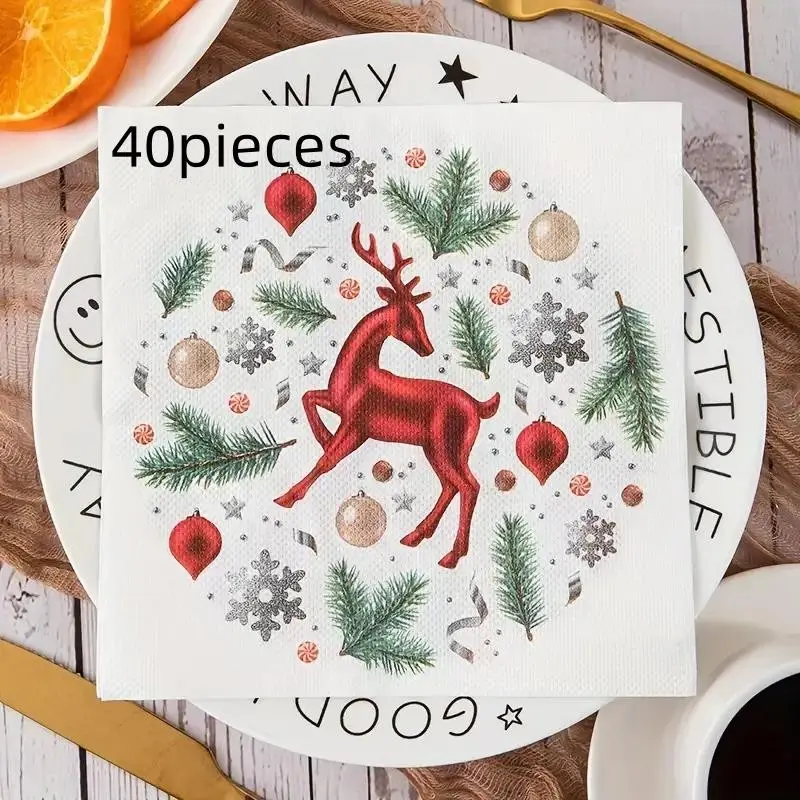 2 Packs of 40 Christmas Reindeer Pattern Paper Napkins, Ultra Soft, 2 Layers, Perfect for Parties and Holiday Celebrations
