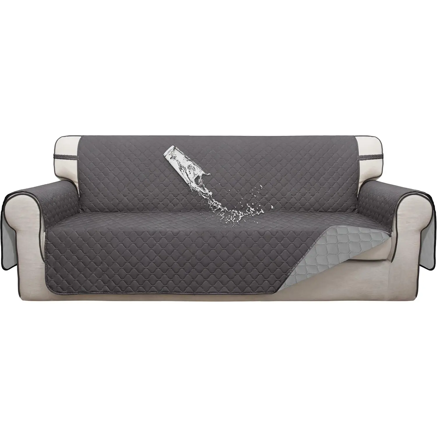 Double Protection 100% Waterproof Sofa Covers for Living Room, Couch Covers for 3 Cushion Couch Sofa, Reversible Furniture Protector Sofa Cover for Dogs, Pets, Kids (Sofa, Gray/Light Gray)