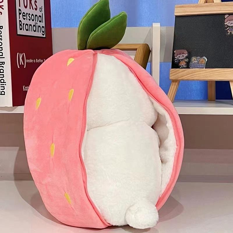 Cute Strawberry Bunny Plush Toy Soft Kawaii Stuffed Animal Gift for Kids Girls Hug Pillow Bed Decoration Birthday Present Furry Friends Plush Doll Animal Gift for Kids Girls Hug Pillow Bed Decoration Birthday Present Furry Friends Plush Stuffed Animal