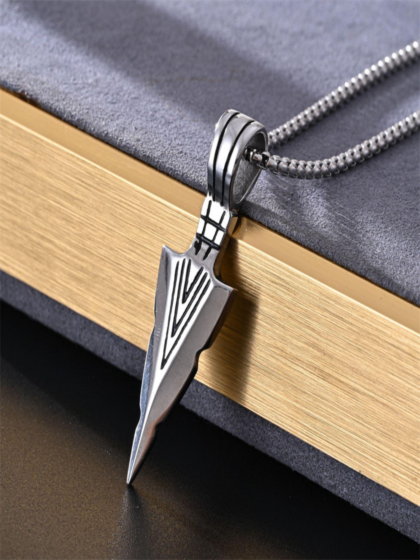 Punk Style Arrow Design Engraved Detail Pendant Necklace, Stainless Steel Jewelry for Party, Daily Clothing Decor, Trendy All-match & Exquisite Chain Jewelry for Birthday Gift