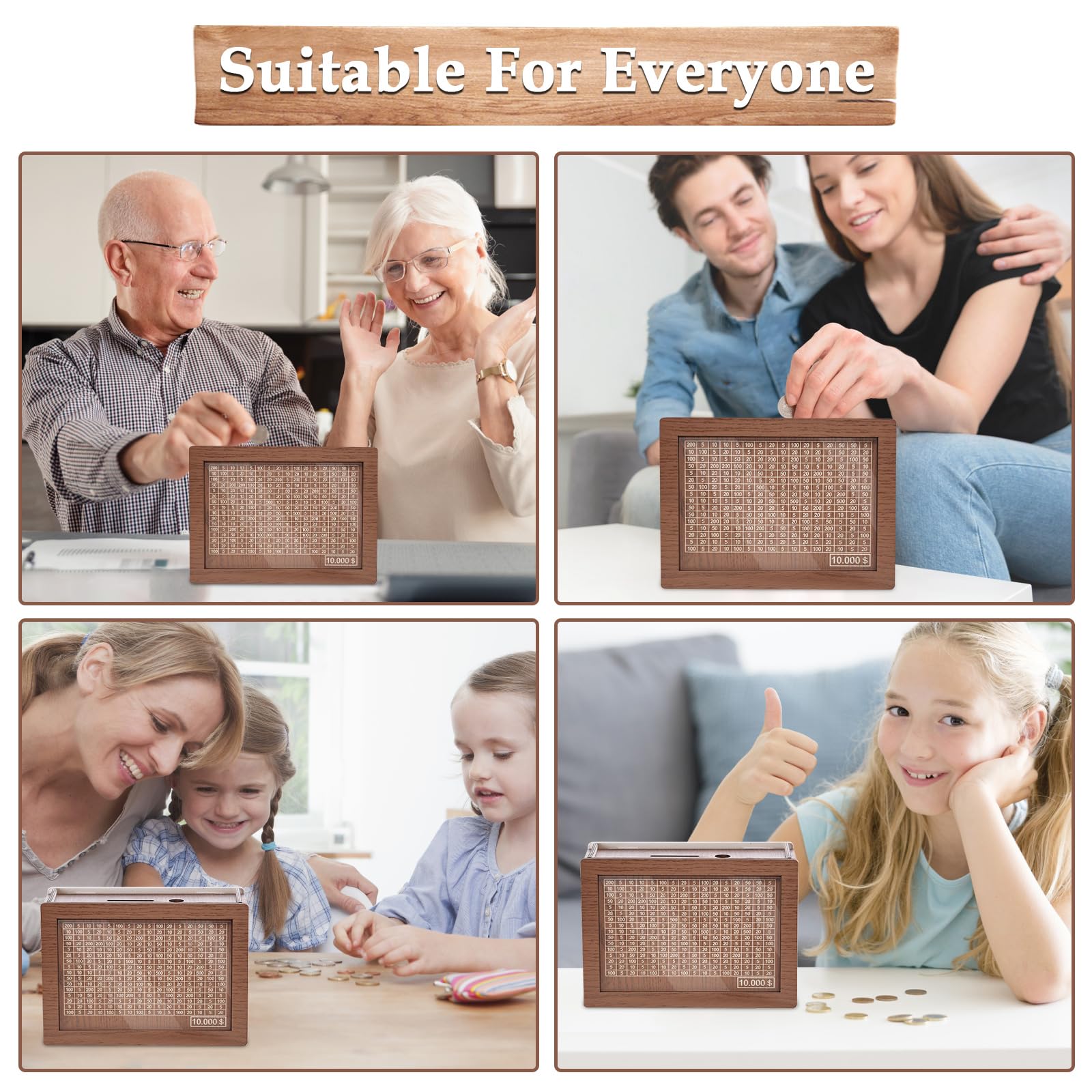 Cash Vault Wooden Savings Box, 2026 New Savings Challenge Box, Wooden Money Saving Box Money Box with Counter, Money Saver with Money 10000 Savings Target and Numbers