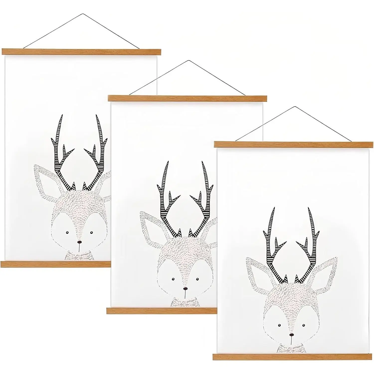 FALAMON 3 Pack Teak Wood Magnetic Poster Hanger Frame, for Posters, Prints, Photos, Pictures, Maps, Scrolls, Canvas Artwork