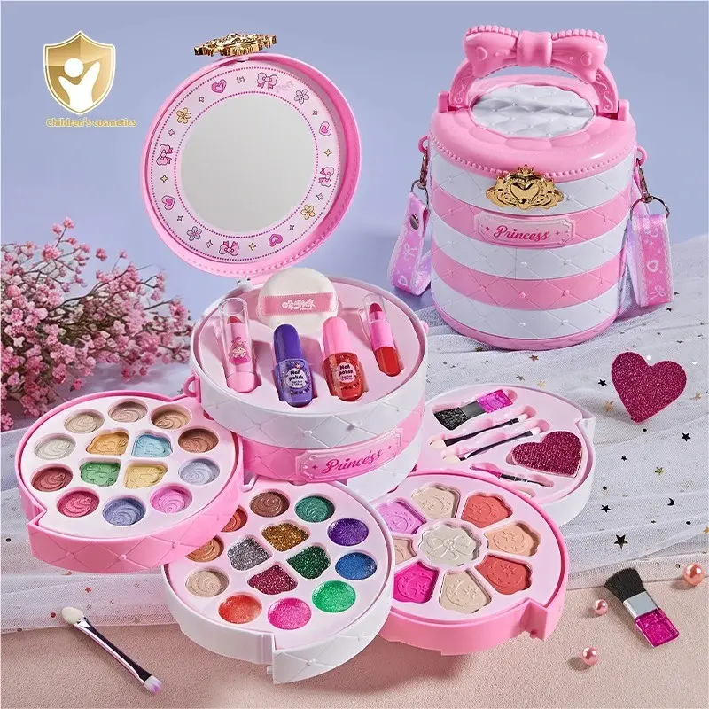 Children's Role-Playing Makeup Set, Toy Makeup Bag, Portable Makeup Set for Girls, Daughter, Includes Mirror and Makeup Brushes—Perfect for Birthdays, Christmas, and Halloween Gifts