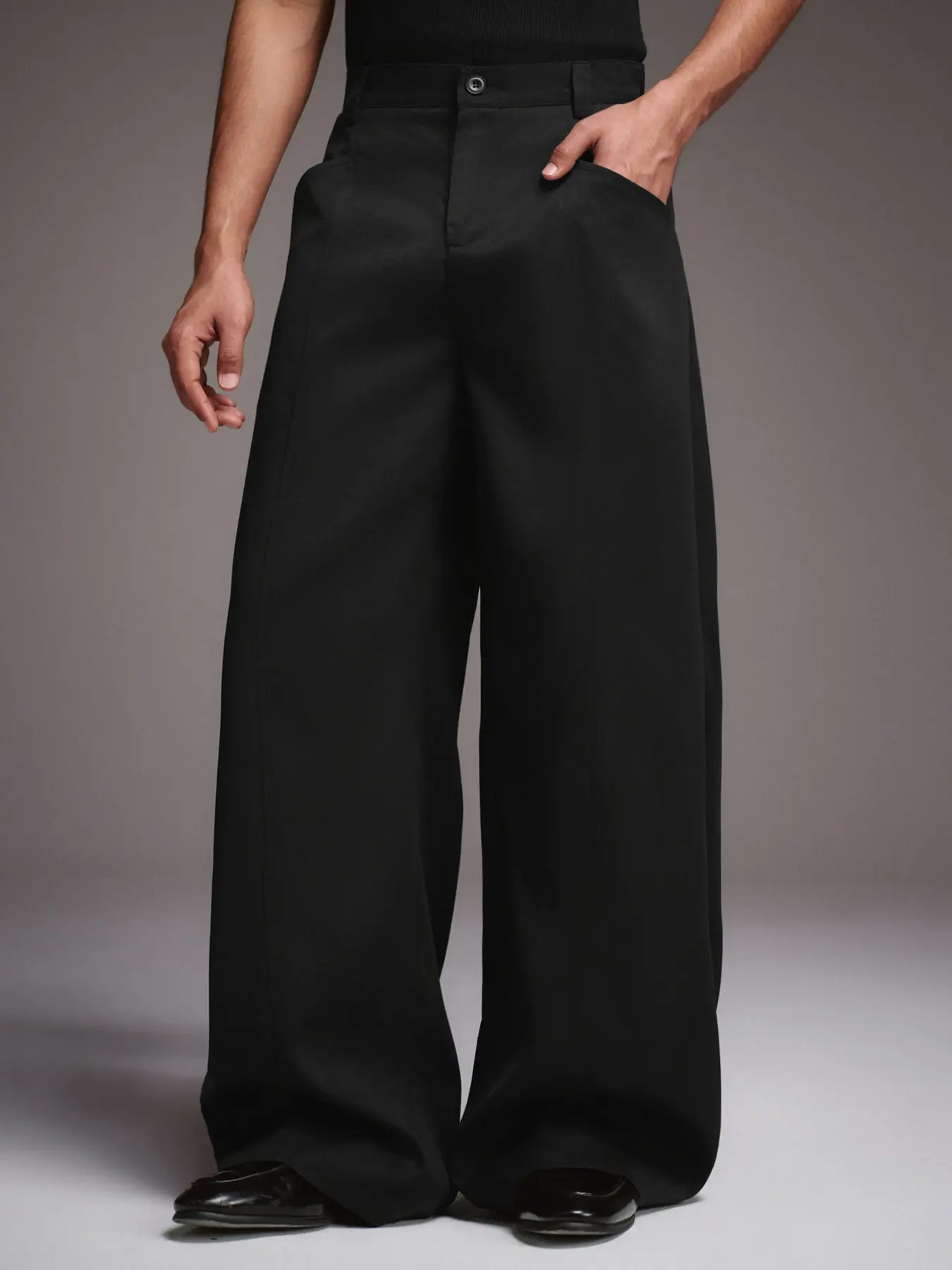 Men's Wide Leg Suit Pants, High Waist Straight Fit Loose Style, Flattering Leg Shape, Trendy Office Wear, Versatile Men's Long Pants