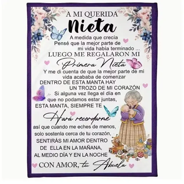 Butterfly-Print Spanish Alphabet Polyester Fiber Blanket - Fluffy Texture, Light Grandma-to-Granddaughter Gift, Decorating My Apartment Essential, Couch/Travel Use, All Seasons Bedding Throw, Lightweight Blanket, Soft Fluffy Blanket