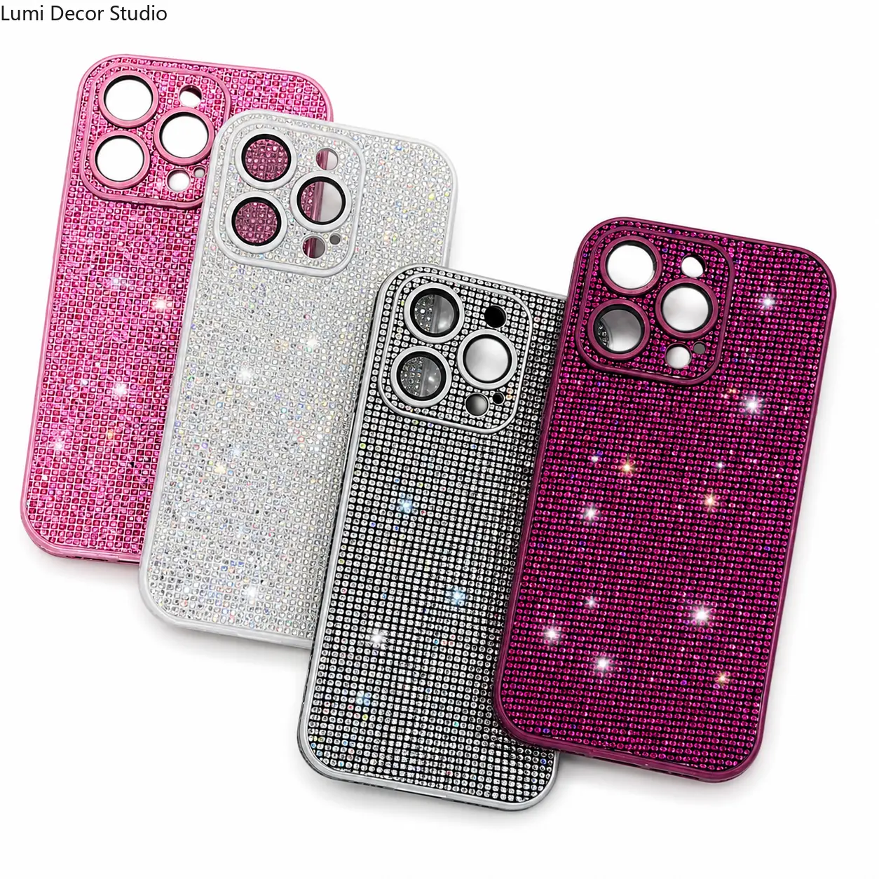 Rhinestone Side Phone Case for 13-17 Pro Max, Shockproof Slim Transparent Smartphone Protector with Camera Lens Cover, Handheld, Cellphone