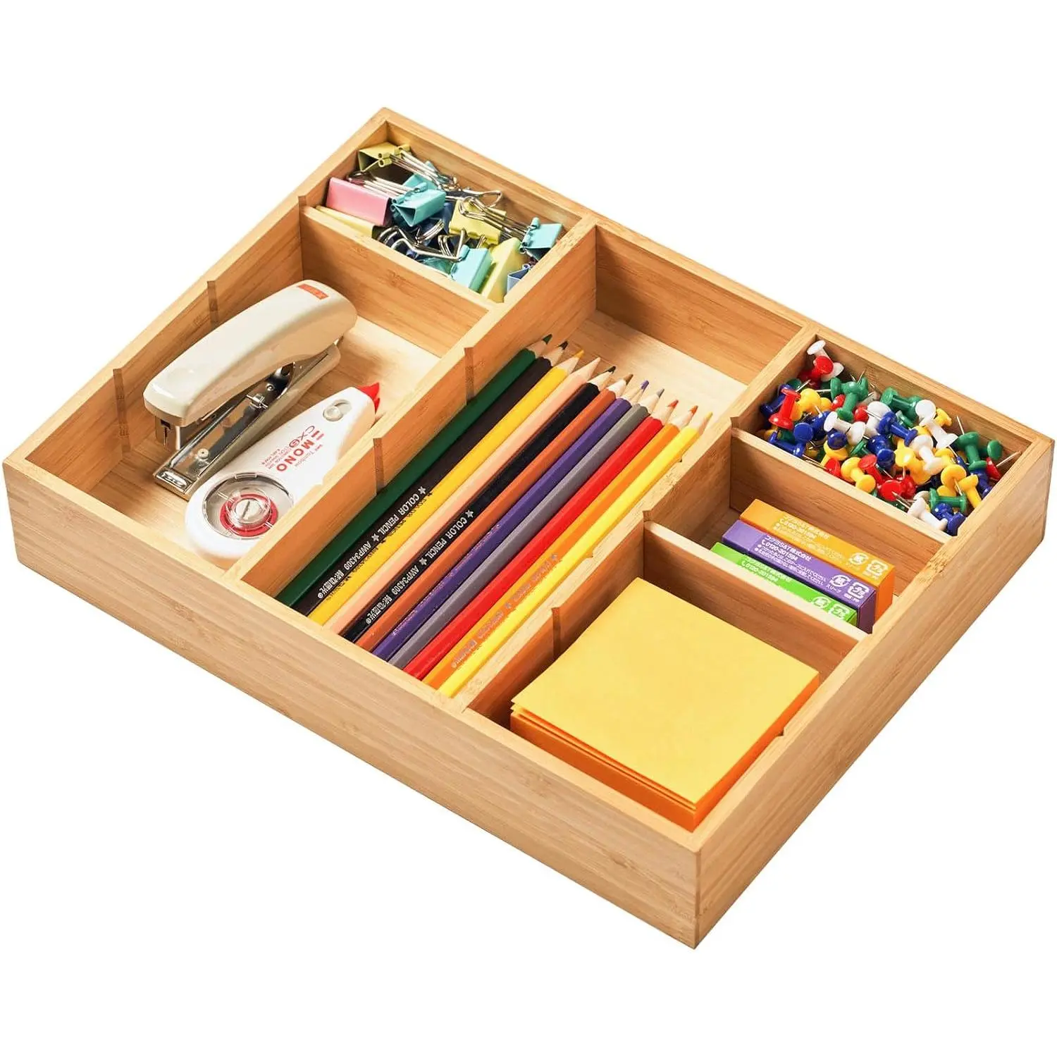 Desk Drawer Organizer,  Junk Organizer Tray with Adjustable Dividers, Anti-Skip Storage Organization in Office Bathroom Drawer for , Makeup, 12" x 9"