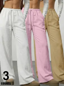 Women's Summer Casual 3/4 Set Sporty Running Gym Solid Straight Leg Adjustable Drawstring Pants, Home Office Outdoor Urban Streetwear