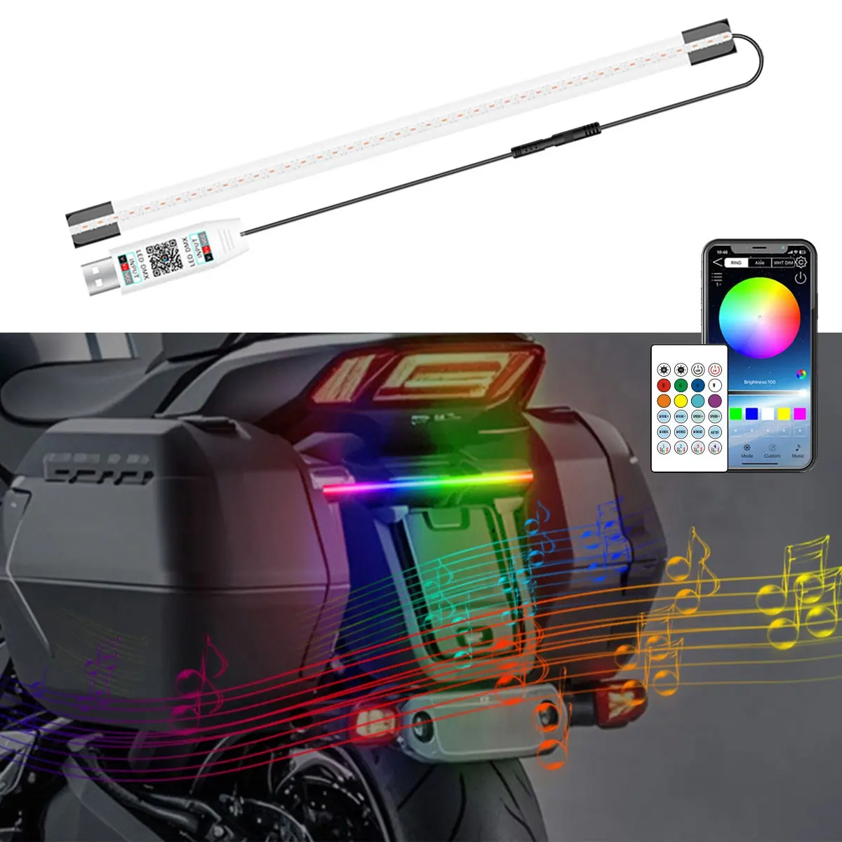 Multifunctional LED Light Tube, Acrylic Neon Light Strip, USB Bright Light Bar, 13 Inch, APP Remote Control, Car Interior, Party Decor, Car Neon Lights