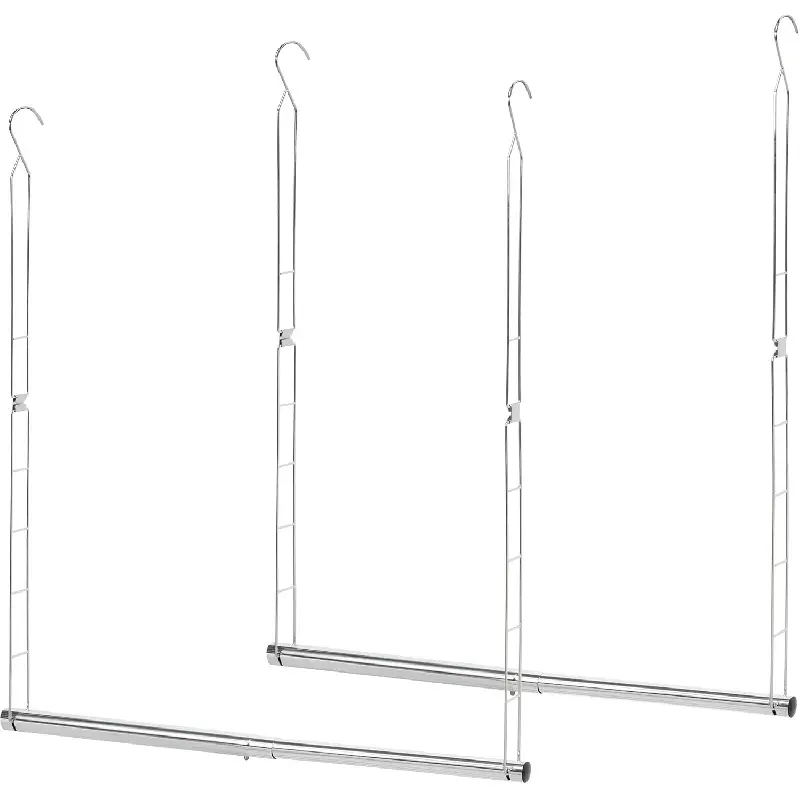 Hanging Closet Rod, Adjustable Width and Height Closet Hanging Organizer, Space-Saving Clothes Hanging Bar, Closet Extender Hanging Rod Double Closet Hanging Rod, 2 Pack Chrome