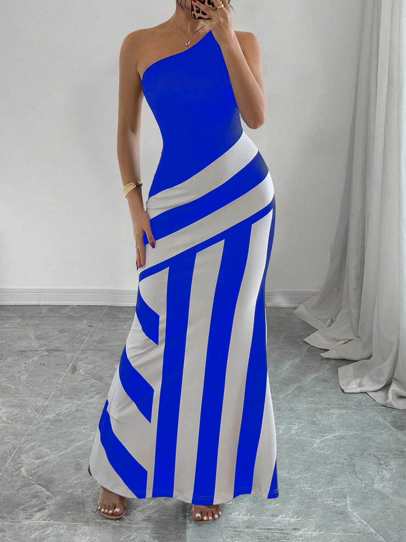 Valentine's Day Women's Striped Print Dress, Elegant Sleeveless Dress for Party Holiday Wedding Guest, Ladies Spring & Fall Clothes, Stylish Elegant Formal Dresses Women