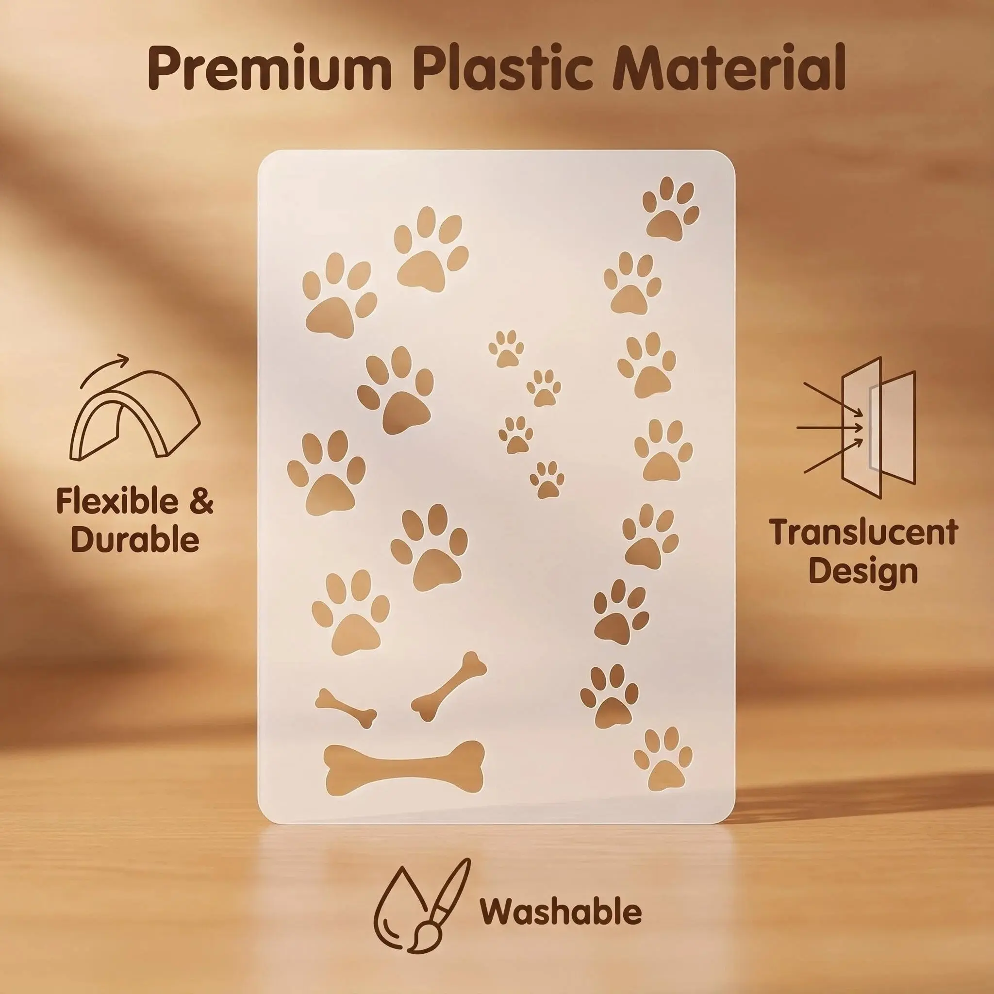 Puppy Paw & Bone Prints DIY Template, Ideal for Scrapbooking, Drawing, and Embossing, Ivory Craft Template for Back-To-School Projects