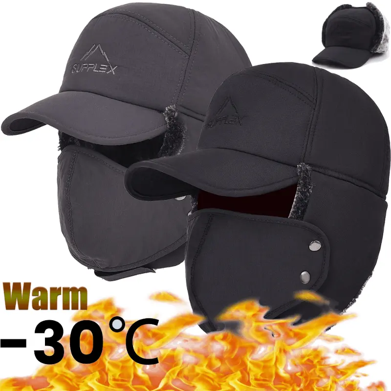 Black Gray Winter Warm And Thick Artificial Fur Bomb Hat For Men And Women, Ear Muffs For Skiing, Soft Warm Hat For Extreme Cold Weather sohochic