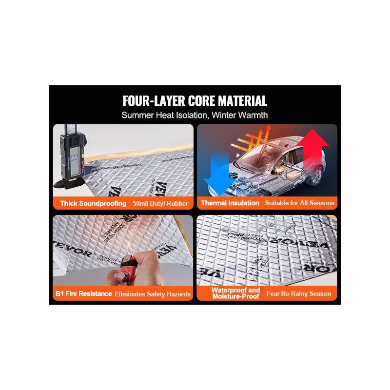 VEVOR Car Sound Deadening Mat, 50 mil 52 sqft Car Sound Dampening Material, Butyl Automotive Sound Deadener, Noise Insulation and Vibration Dampening Material for Car