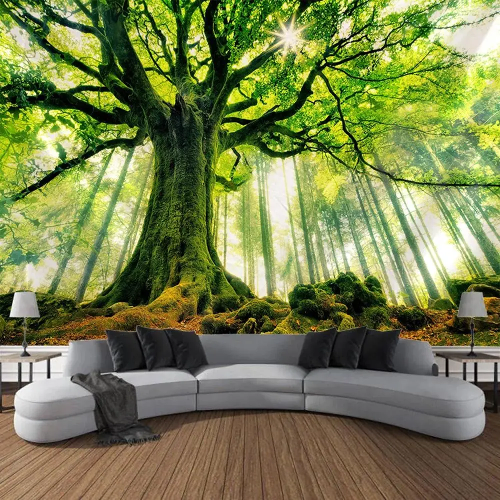 Forest Bohemian Tapestry Wall Hanging Backdrop Background Cloth, Natural Landscape Photography Background Premium Polyester Fabric, Living Room Decor, Bedroom Wall Art, Home Decoration, Party Setup, Studio Background
