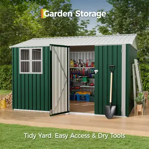 10x12 FT Large Metal Storage Shed with Cross Windows & Lockable Door, Peaked Roof All Weather Outdoor Garden Shed, Secure Storage Organizer for Lawn Mower, Bike & Tools