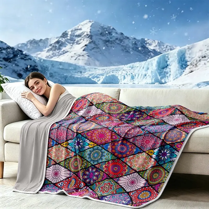 Printed Dual-Layer Cooling Blanket, Ultra Soft Breathable Lightweight Physical Cooling Summer Air Conditioning Blanket, Multi-Scene Use Lightweight Throw Blanket, Blanket for Couch